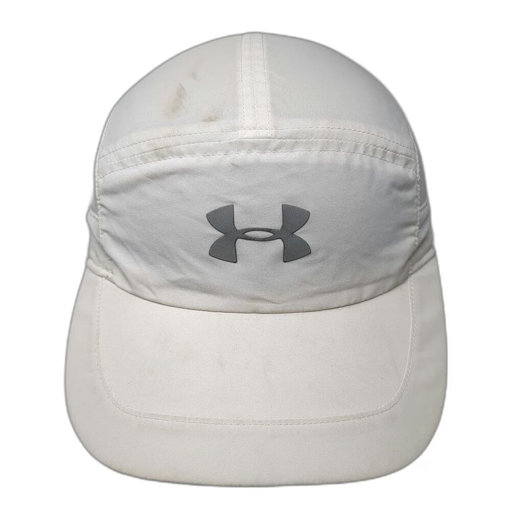 Under Armour White One Size 5 Panel Hat Mesh Strapback Reflective Logo